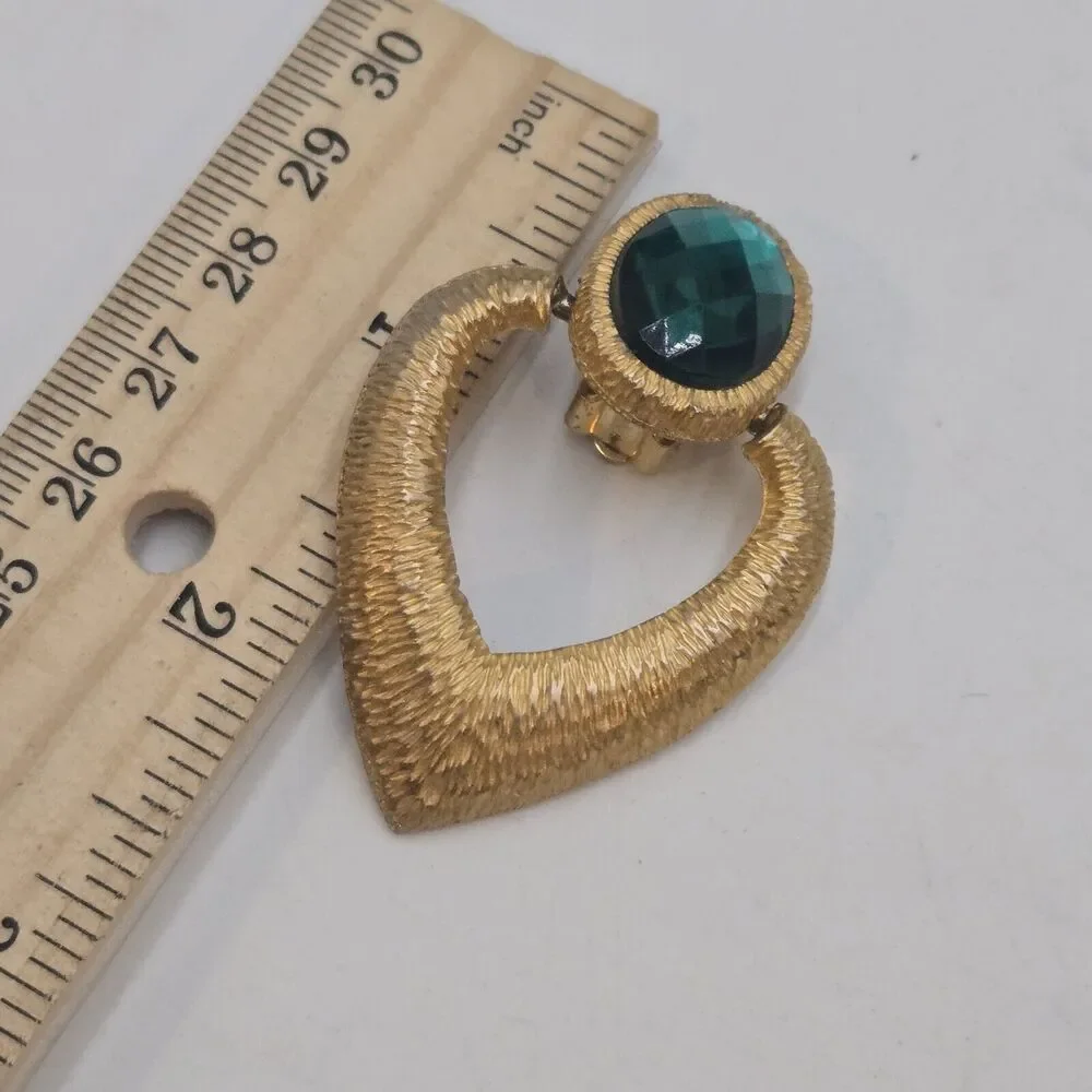 Vintage Emerald Green Designer Style Doorknocker Rhinestone Dangle Earrings 2”